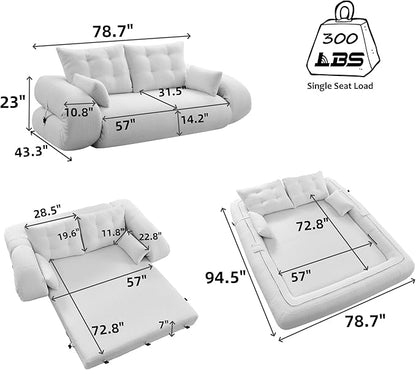 KEIKI 78.7" Foldable Human Dog Bed, 3-in-1 Multi-Functional Sofa Bed with Teddy Fabric & Foam Filling, Sleeper Sofa for Living Room, Guest Room, or Playroom, Beige