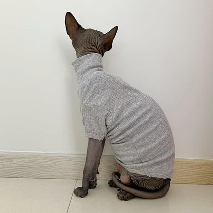 Sphynx Hairless Cats Shirt Cotton Cat Turtleneck Sweater Pullover Kitten T-Shirts with Sleeves Cat Pajamas Jumpsuit for Sphynx Cornish Rex, Devon Rex, Peterbald (X-Large (Pack of 1), Light Grey)