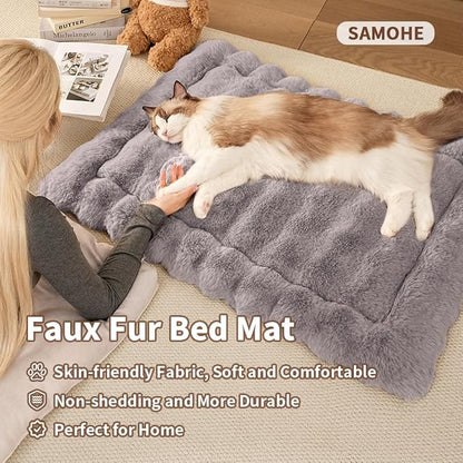 SOMAHE Self-Warming Cat Bed, Plush Faux Fur Pet Bed Mat with Anti-Slip Bottom, Ultra Soft Heated Pad for Cats & Kittens, Cozy Fluffy Bed for Window & Sills Couches, Machine Washable, 23x15 Inch Gray