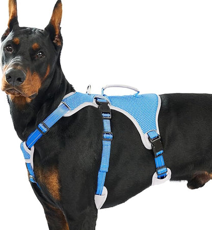 Huntboo Escape Proof Dog Harness, Escape Artist Harness, Reflective Dog Harness with Handle, Durable,Adjustable Vest for Small Medium Large Dogs Walking, Training,and Running Gear(Sea Blue,XL)