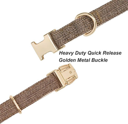 Ewinoom Soft Hemp Dog Collar and Leash Set Adjustable Woven Tweed Dog Collars with Metal Buckle and Lead for Small Medium Large Dogs,Coffee