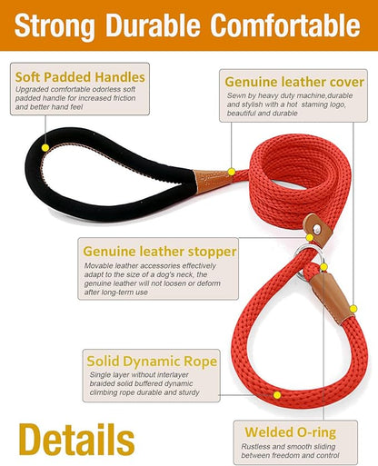 lynxking 5 FT Dog Leash Slip Lead 2 Pack Strong Heavy Duty Braided Dog Training Leash No Pull Training Lead Leashes for Medium Large and Small Dogs