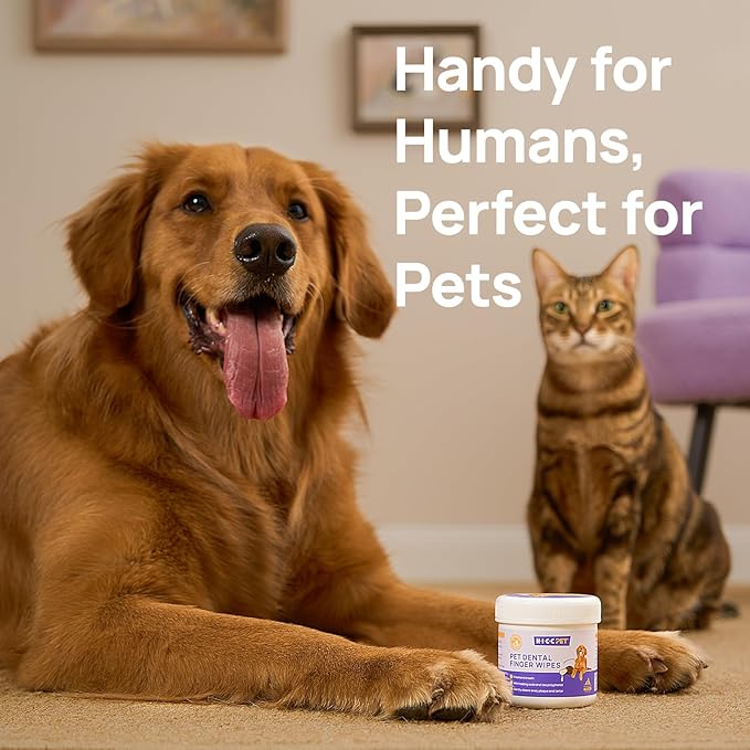 HICC Pet Teeth Cleaning Wipes for Dogs & Cats, Vet-Recommended Remove Bad Breath & Plaque & Tartar Buildup, Dog Tooth Brushing Kit, Dog Breath Freshener, Dogs Toothbrush & Toothpaste Alternatives