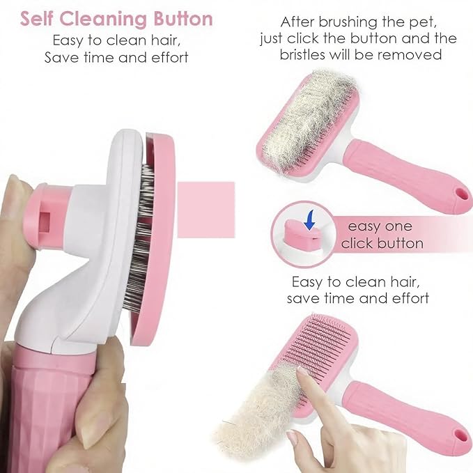 Self Cleaning Slicker Brush, Dog Cat Bunny Pet Grooming Shedding Brush, Easy to Remove Loose Undercoat, Pet Massaging Tool Suitable for Pets with Long or Short Hair (Baby Pink)