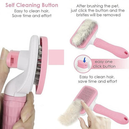 Self Cleaning Slicker Brush, Dog Cat Bunny Pet Grooming Shedding Brush, Easy to Remove Loose Undercoat, Pet Massaging Tool Suitable for Pets with Long or Short Hair (Baby Pink)