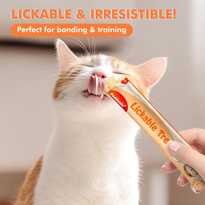 Puddonio High-Meat Lickable Cat Treats, Grain & Gum Free, No Additives, All-Natural High Protein Puree, 0.5oz Tubes (Pack of 20)
