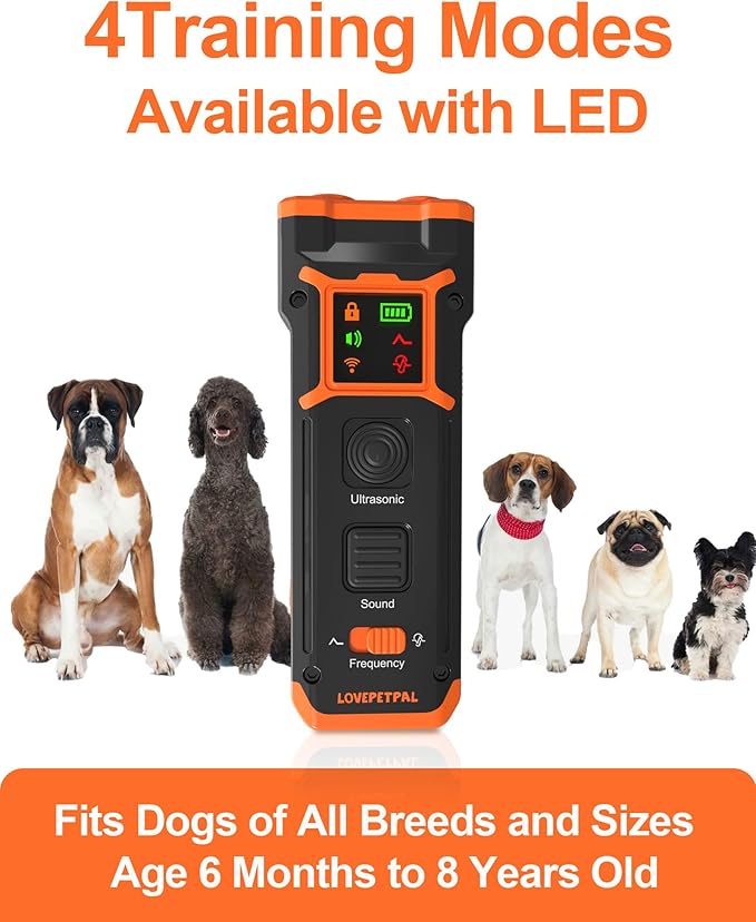 Dog Training Bark Deterrent Device, Anti-Barking Device with HD Display and LED Flashlight for Dogs, Stop Bad Behavior Without Yelling or Swatting, Ultrasonic Stopper Alternative to Shock Collar