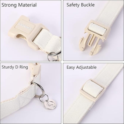 DOGWONG Cotton Hemp Dog Collar, Heavy-Duty White Dog Collar Adjustable Soft Natural Fabric Pet Dog Collar Cute Wedding Puppy Necklace for Small Medium Large Dogs
