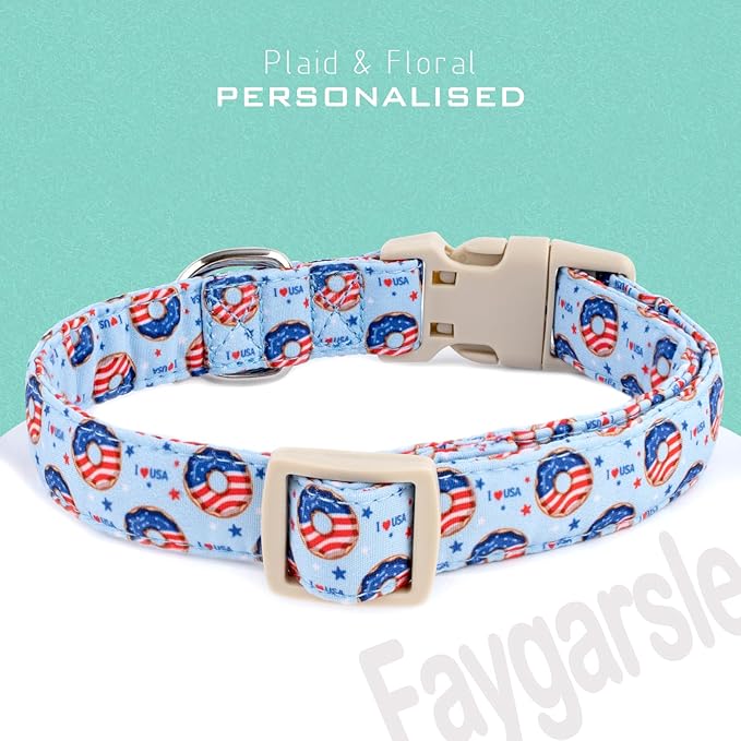 Faygarsle Patriotic Dog Collar, 4th of July Design, American Flag Pattern, Light Blue Summer Design for Small Medium Large Dogs M