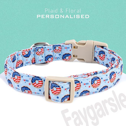 Faygarsle Patriotic Dog Collar, 4th of July Design, American Flag Pattern, Light Blue Summer Design for Small Medium Large Dogs S