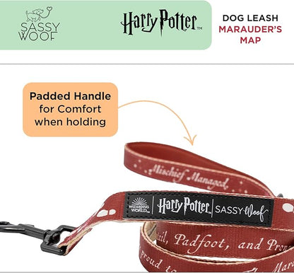 Sassy Woof Harry Potter™ Marauder's Map Dog Leash 60-Inch with Neoprene Padded Handle - Comfortable, Durable, and Stylish for Small to Large Dogs - Officially Licensed