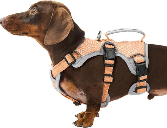 Huntboo Escape Proof Dog Harness, Escape Artist Harness, Reflective Dog Harness with Handle, Durable,Adjustable Vest for Small Medium Large Dogs Walking, Training, and Running Gear(Orange,S)