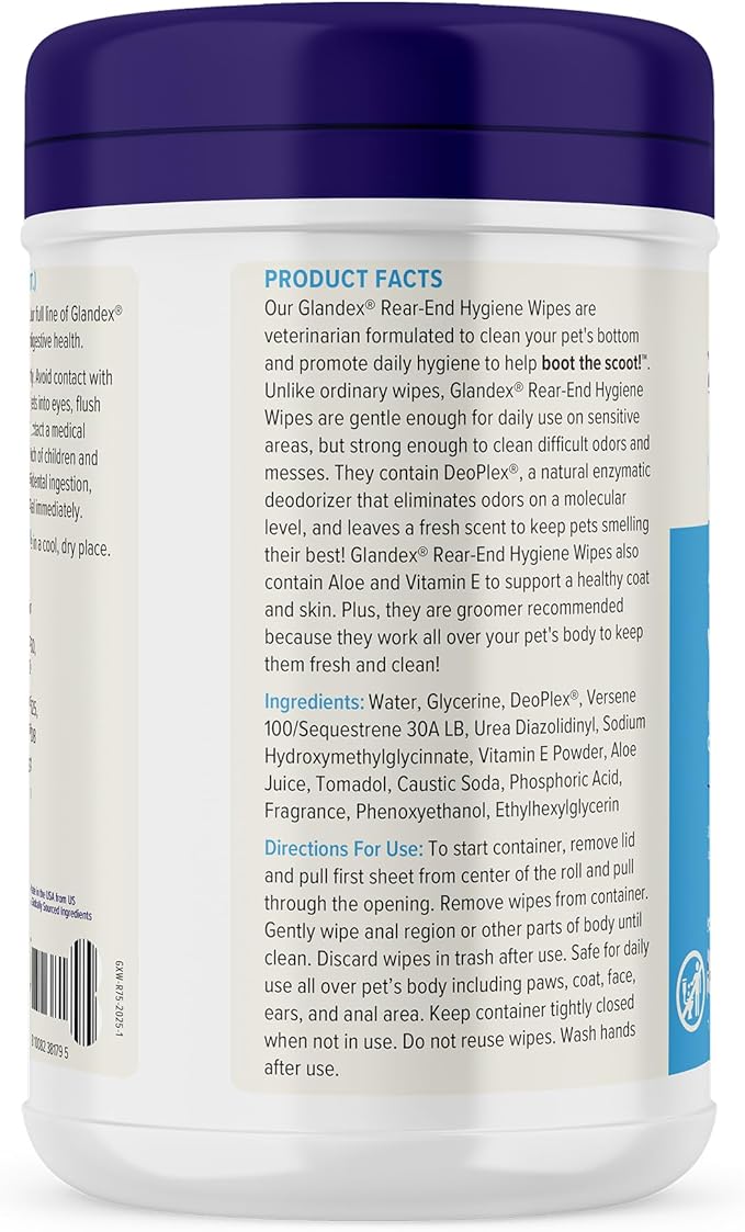 Vetnique Glandex Dog Wipes for Pets Cleansing & Deodorizing Anal Gland Hygienic Dog & Cat Wipes with Vitamin E, Skin Conditioners and Aloe (75ct)
