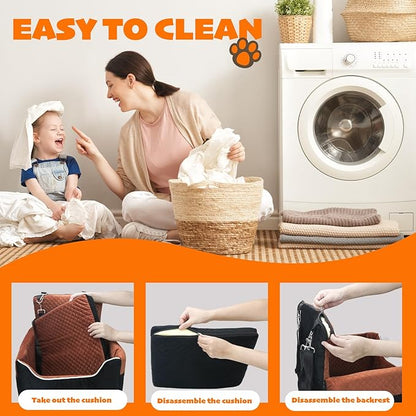 Dog Car Seat for Small Dogs Under 30lbs, Dog Booster Seat with Detachable Washable Cover and Cushion, Memory Foam Pet Car Seat with Safety Belt and Storage Pockets