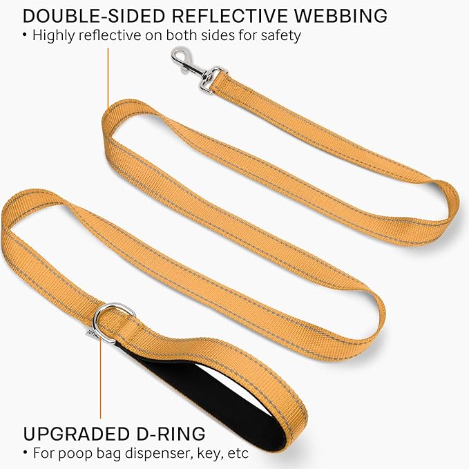Joytale Double-Sided Reflective Dog Leash, 6 FT/5 FT/4 FT, Padded Handle Nylon Heavy Duty Leashes for Small & Medium Dogs Walking, Khaki, 6FT