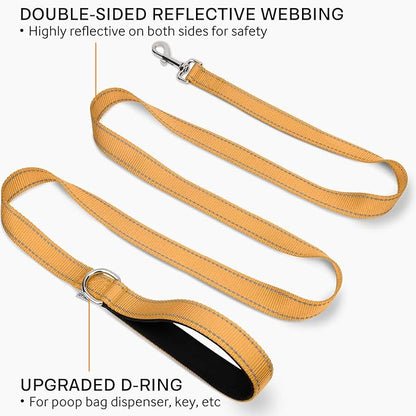 Joytale Double-Sided Reflective Dog Leash, 6 FT/5 FT/4 FT, Padded Handle Nylon Heavy Duty Leashes for Small & Medium Dogs Walking, Khaki, 6FT