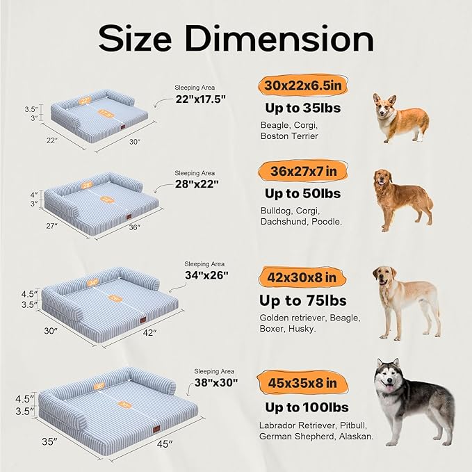 Waterproof Orthopedic Foam Dog Beds for Extra Large Dogs Durable Dog Sofa Comfy Pet Bed Washable Removable Cover and Non-Slip Bottom Bolster