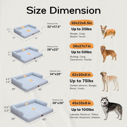 Waterproof Orthopedic Foam Dog Beds for Extra Large Dogs Durable Dog Sofa Comfy Pet Bed Washable Removable Cover and Non-Slip Bottom Bolster