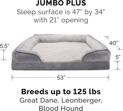 FurHaven Cooling Gel Dog Bed & goDog Toy - Squeaky Plush Dino with Chew Guard Technology for Large Dogs - Plush & Velvet Waves Perfect Comfort Sofa - Granite Gray, Jumbo Plus/XXL