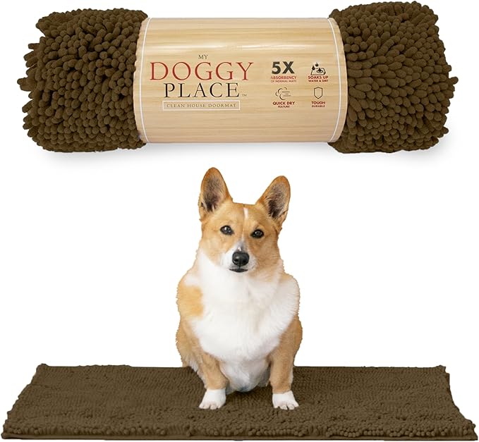 My Doggy Place Dog Mud Mat, 31" x 20" Brown – Thick Microfiber Entry Rug for Snow, Mud & Salt – Absorbent, Quick-Dry, Washer-Safe & Non-Slip, Medium