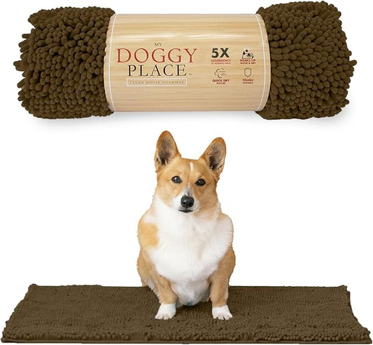 My Doggy Place Dog Mud Mat, 31" x 20" Brown – Thick Microfiber Entry Rug for Snow, Mud & Salt – Absorbent, Quick-Dry, Washer-Safe & Non-Slip, Medium