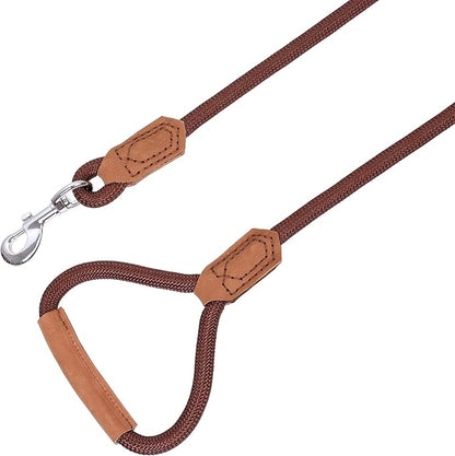 Mile High Life | Premium Leather Dog Leash | Strong Rope Leash | Leather Handle | Zinc Alloy Strong Clasp | Small Medium Large Dogs | 4/5/6 Feet(Dark Brown, 48 Inch (Pack of 1))