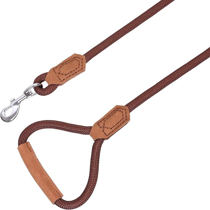 Mile High Life | Premium Leather Dog Leash | Strong Rope Leash | Leather Handle | Zinc Alloy Strong Clasp | Small Medium Large Dogs | 4/5/6 Feet(Dark Brown, 72 Inch (Pack of 1))