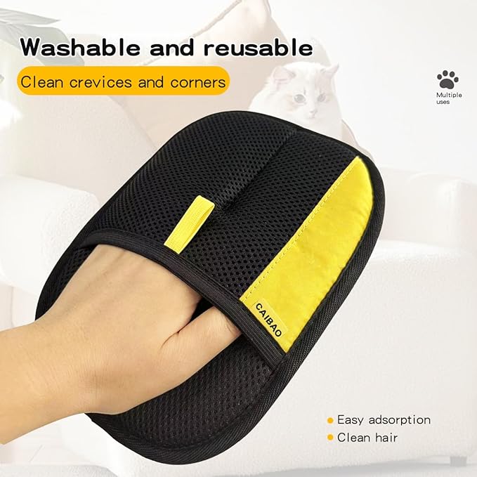 CAIBAO Electrostatic Pet Hair Removal Gloves: Quick Wiping - Reusable & Washable for Sofa Clothing Pet Beds Effortless Cats & Dogs Hair Remover for Busy Pet Owners (1pcs-Black)