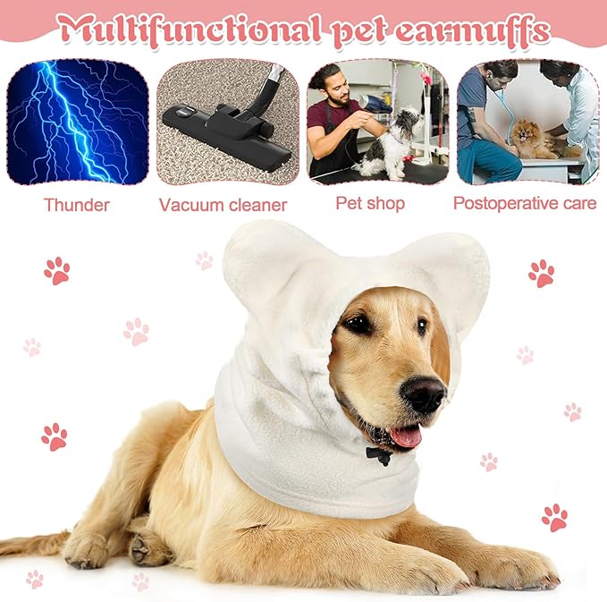 Clysee Winter Dog Hats Quiet Ears for Dogs Ear Muffs Pet Neck Warmer Scarf Hoodie Noise Protection Cover Beanie Head Wrap Costume for Pet Dog Cats(Apricot,XL)