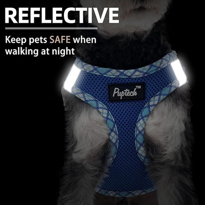 PUPTECK Dog Harness and Leash Set for Small Medium Dogs No Pull Step-in Soft Mesh Puppy Cat Vest Harnesses Reflective at Night, Blue XS