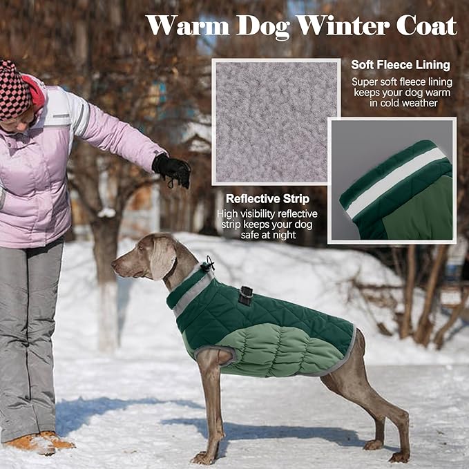 Lelepet Warm Dog Winter Coat Dog Coats for Large Dogs Waterproof Dogs Jacket with Harness Built in Reflective Cold Weather Coats Windproof Zip-Up Winter Fleece Vest Snowsuit Pitbull Teal Green XXL