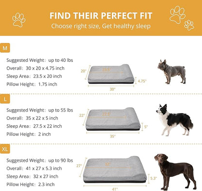 EGOHOME Orthopedic Dog Bed for Large Dogs,Waterproof Dog Crate Bed with Pillow,Egg Crate Charcoal Foam Pet Beds Mat with Removable Cover & Anti-Slip Bottom-Grey,35x22x5 Inches