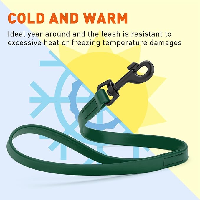 Dogline Biothane Waterproof Dog Leash Strong Coated Nylon Webbing with Black Hardware Odor-Proof Easy to Clean High Performance for Small or Large Dogs Made in USA 2 ft Lead, Hunter Green