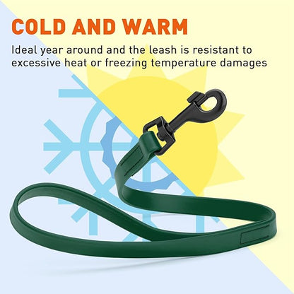 Dogline Biothane Waterproof Dog Leash Strong Coated Nylon Webbing with Black Hardware Odor-Proof Easy to Clean High Performance for Small or Large Dogs Made in USA 2 ft Lead, Hunter Green