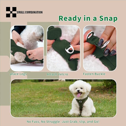 Adjustable Dog Harness with Leash, Reflective Mesh, No-Pull Design，Matching Lead Rope (Army Green, XXXS)