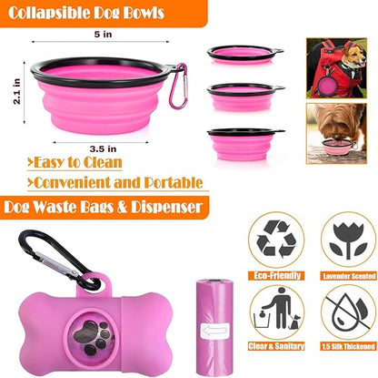 LOBEVE No Pull Dog Harness, Collar & Leash Set | Includes Dog Seat Belt, Collapsible Bowls & Poop Bag Dispenser. Ideal for Training, Walking, Hiking. Fits Small to Large Dogs(Pink-S)