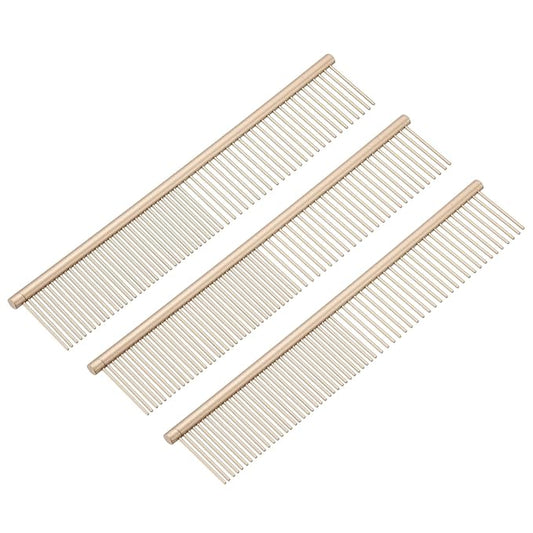 PETAXCELL Dog Cat Comb, Pet Combs Stainless Steel Teeth with Rounded Ends for Knots Mats Loose Hair Removal, 7.5IN (Gold Coated, 3 Pack), Grooming Tool Intended for Long Curly Hair Pet