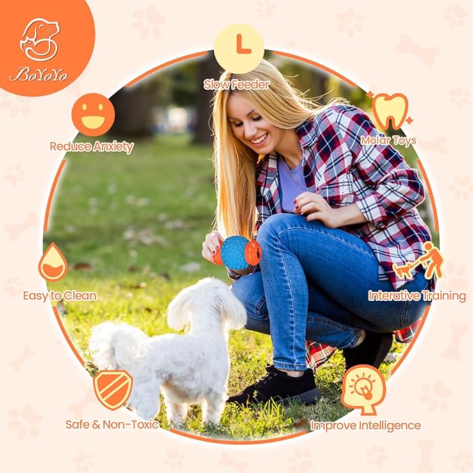 BoYoYo Interactive Dog Toys Treat Dispenser - Slow Puzzle Feeder for Large Dogs, Mental Stimulation for Anxiety Relief & Boredom