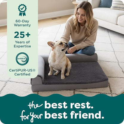 FurHaven Cooling Gel Dog Bed for Medium Dogs, L-Shaped Chaise with Cool Gel-Top Foam with a Solid Orthopedic Foam Base for Joint Support, Washable Cover, Medium, Plush & Velvet, Deep Sapphire