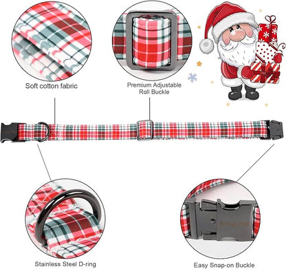 ARING PET Christmas Dog Collar with Bow, Cute Xmas Red Green Plaid Bowtie Pet Collars for Puppy Small Medium Large Girl Boy Dogs-XS
