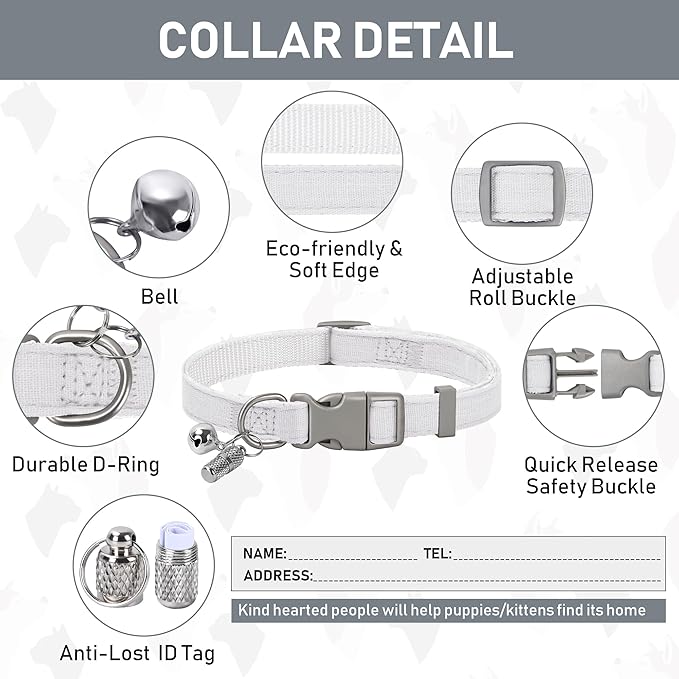 GAMUDA Small Pet Harness Collar and Leash Set, Step in No Chock No Pull Linen Fabric Soft Mesh Dog Vest Harnesses Reflective for Dogs Puppy Cats Kitten Rabbit (White, S)