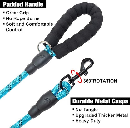 BEAUTYZOO Heavy Duty Rope Dog Leash 6 Pack, 6FT Nylon Pet Leash with Reflective Thread, Soft Padded Handle Thick Lead Leash for Large Medium Dogs Small Puppy, 1/2inch X 6 FT (18~120 lbs)
