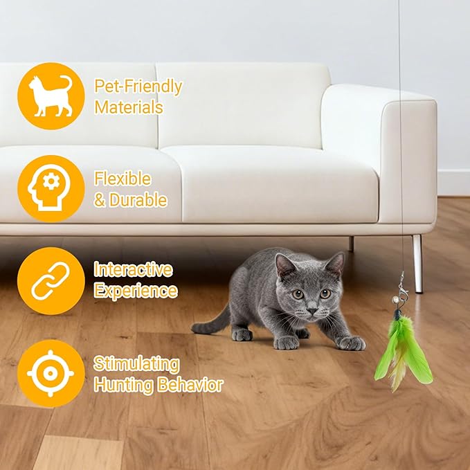 Interactive Cat Wand Toy Set, 11 PCS Retractable Wand Toys for Indoor Cats, Refills Attachment - Feather Toys, Plush Birds，Mice, Insects, and Swallows for Play Chase Exercise