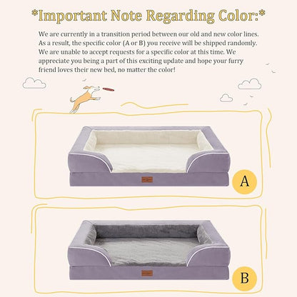 Comfort Expression Orthopedic Dog Bed for Large Dogs 36x27 Inch, Waterproof Supportive Egg Crate Foam Large Pet Bed with Removable Bolsters, Dog Couch with Washable Cover & Non-Slip Bottom, Purple