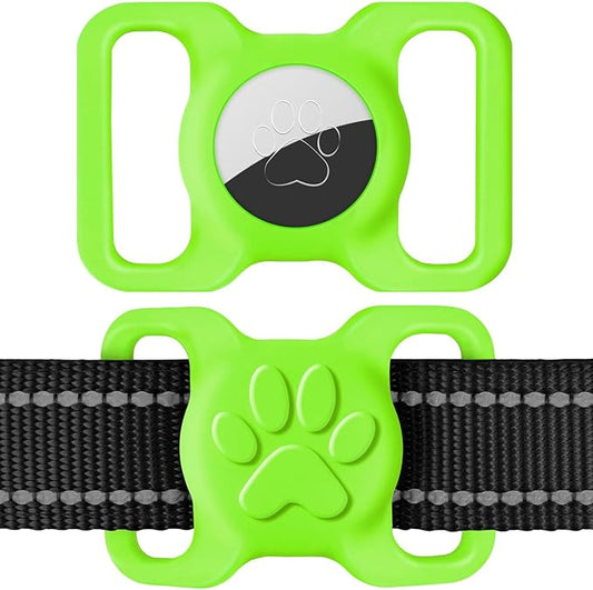 Dynmeow Dog Cat Collar Holder Compatible with Airtag, Anti-Lost Silcione Holder for 1.2 and 1.5 inch Wide Collar, Green, L(1 Pack)