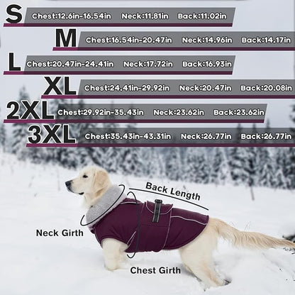 Lelepet Warm Dog Coat Waterproof Dog Jacket for Large Dogs Reflective Fleece Vest with Adjustable Buckle Hook & Loop Windproof Cold Weather Coats for Small Medium Large Dogs, Dark Purple, XXL