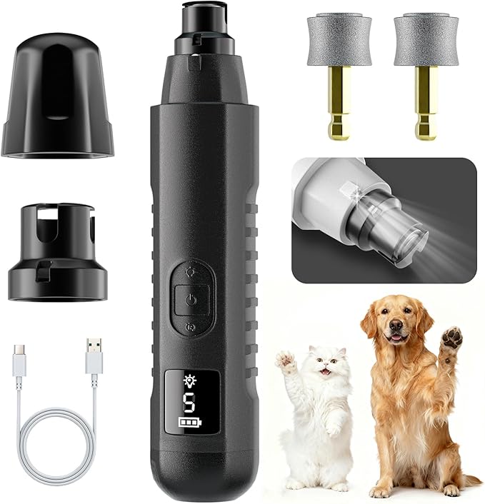 MOONEON 2026 New Silent Groom Pro Pet Nail Grinder, 5-Speed Dog Nail Grinder with Led Light, 40 db Quiet Painless Paws Grooming for Small Medium Large Dogs & Cats, USB Rechargeable