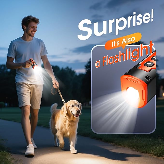 JTJTXL 1-Touch Dog Bark Deterrent Devices with 3 Sonic Heads,Portable 50ft Range Anti Barking Device for Dogs,Rechargeable & Safe Dog Training Tool with Flashlight,Helps Improve Dog's Behavior Orange