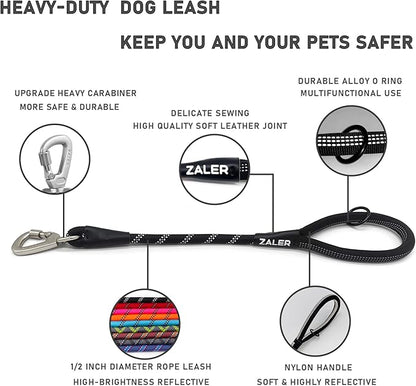 ZALER Short Dog Leash, 26 Inches Rope Traffic Leashes for Dogs, Reflective Dog Lead with O-Ring, Heavy Duty Pet Leash for Large and Medium Dogs (26'' Black)