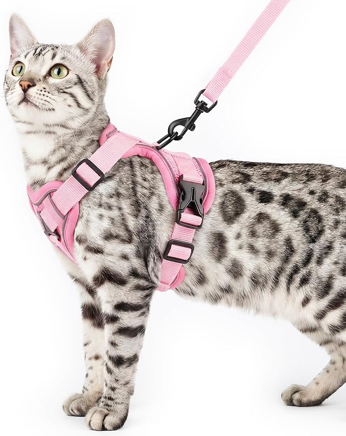 pangdi Cat Harness and Leash Set Escape Proof Tactical Medium Kitten Harness Emotional Support Cat Vest, Pink, M